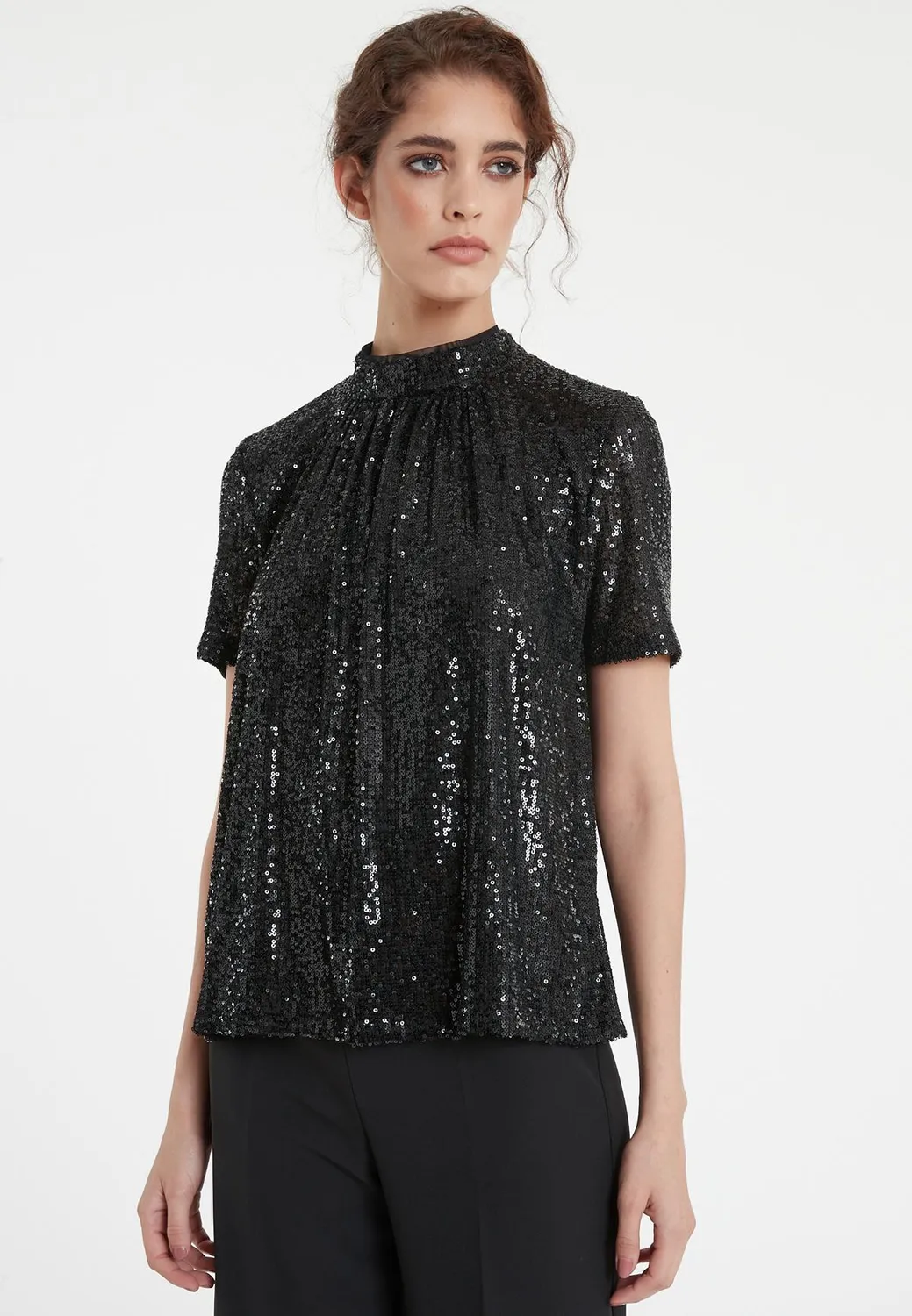 Ana Alcazar Tafisa top paillettes nero