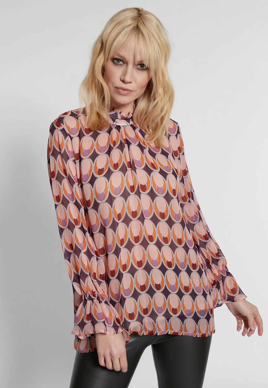 Ana Alcazar Hagoly blusa chiffon stampa rétro