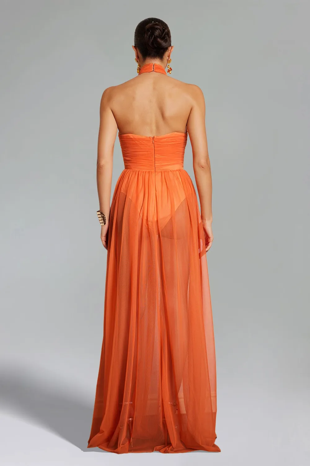 Bella Barnett Rivka abito maxi arancione halter