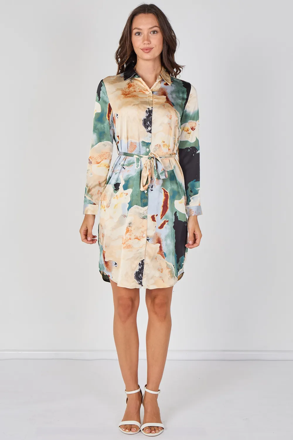 Love Sunshine Marble abito camicia teal mini