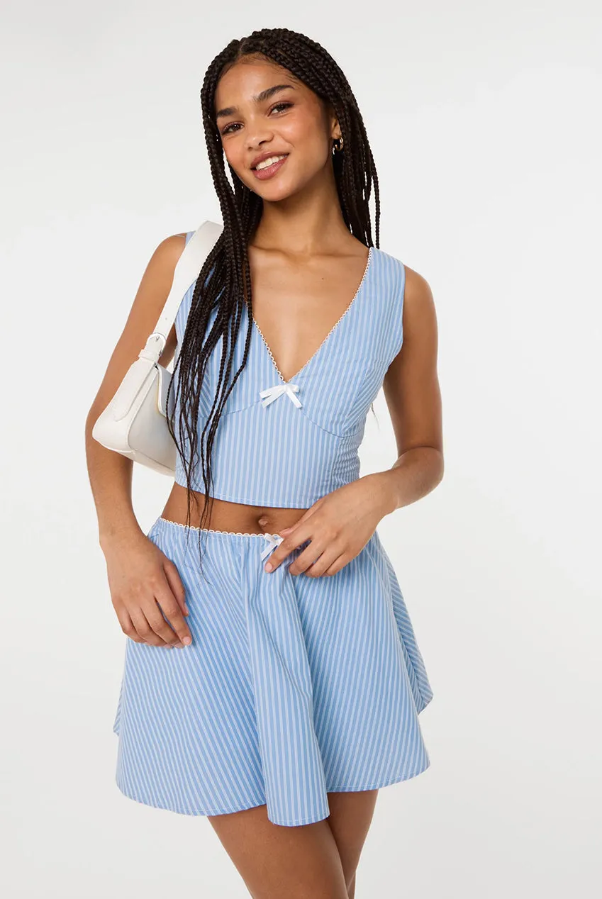 Pink Vanilla Stripe Shirred crop top blu S cotone