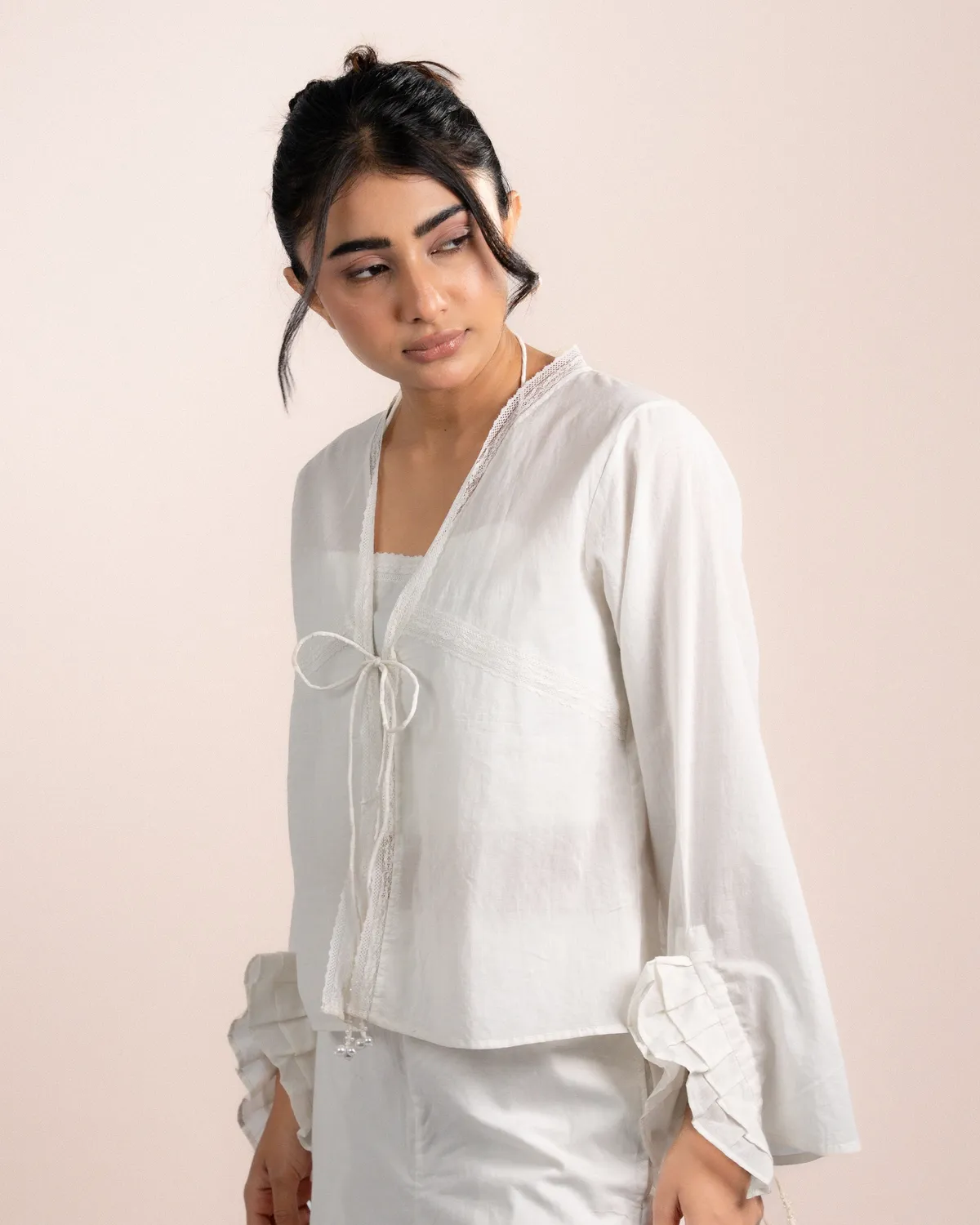 Our Dve Lior Tube Top Top bianco cotone 2 pezzi scollo V