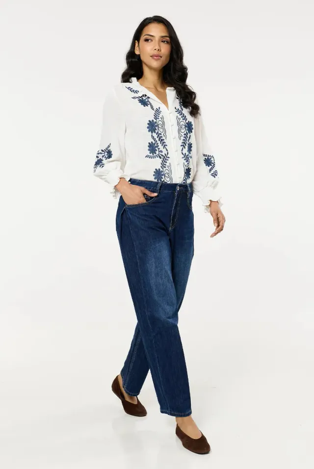 Liquorish Wide Leg jeans donna blu lavaggio scuro