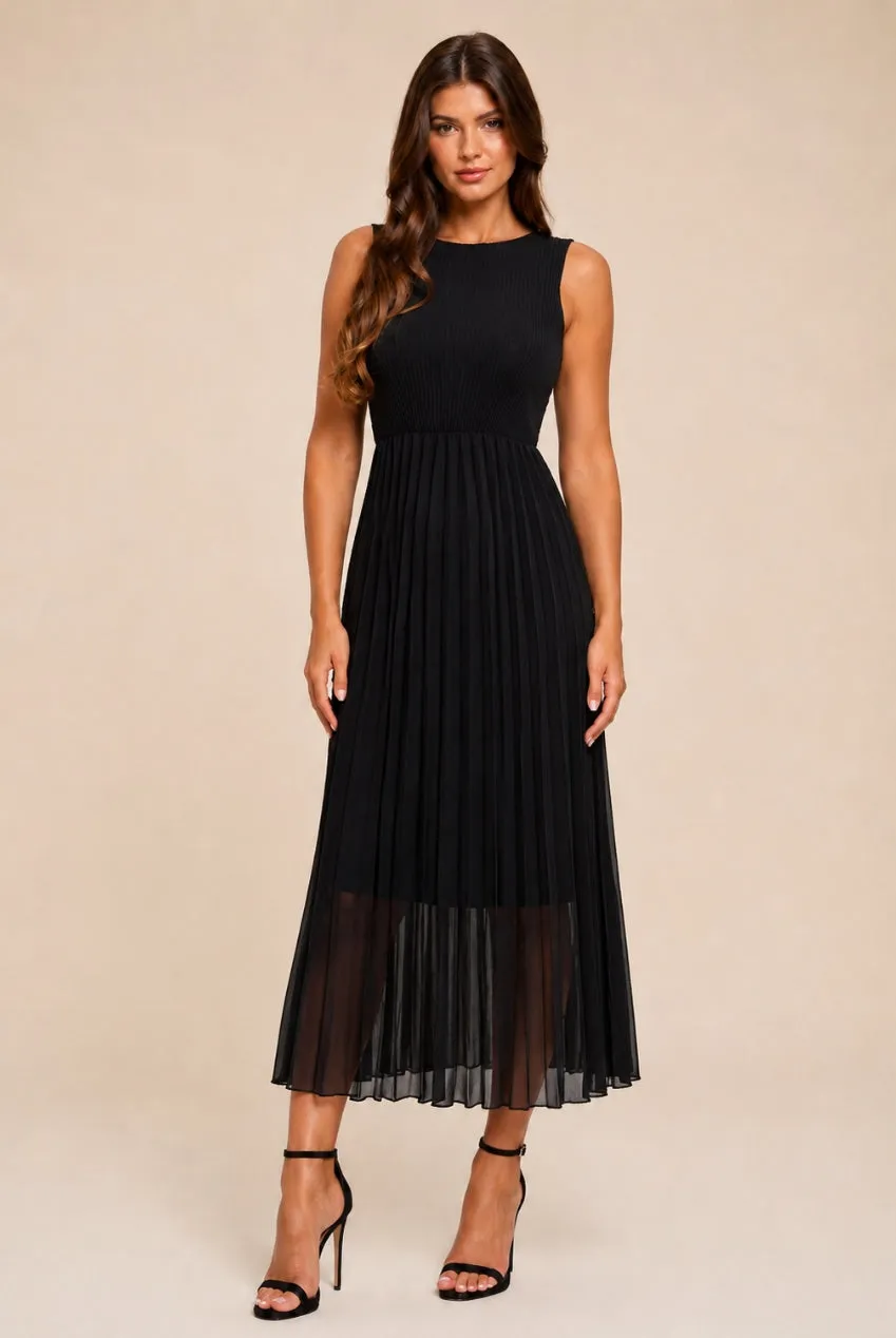 Honor Gold Tess abito midi nero chiffon pieghe