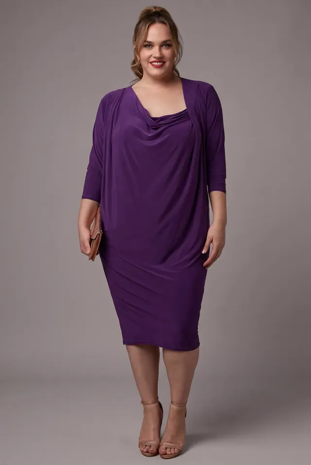 Goddiva DR3092 abito midi viola scollo asimmetrico M