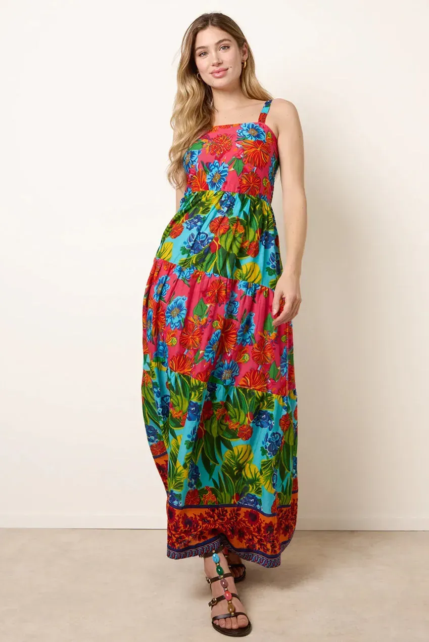 Blue Vanilla Tropical Beaded abito maxi cotone M