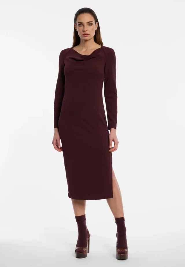 Ana Alcazar Enlyva abito midi bordeaux scollo drappeggiato
