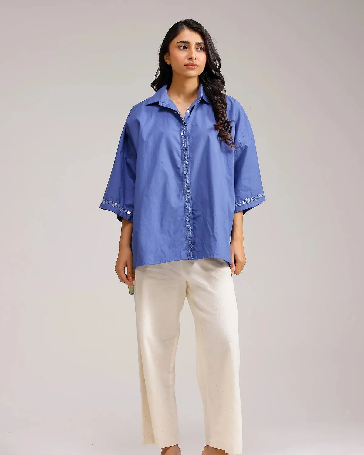 Our Dve Dune Flow camicia blu verde righe