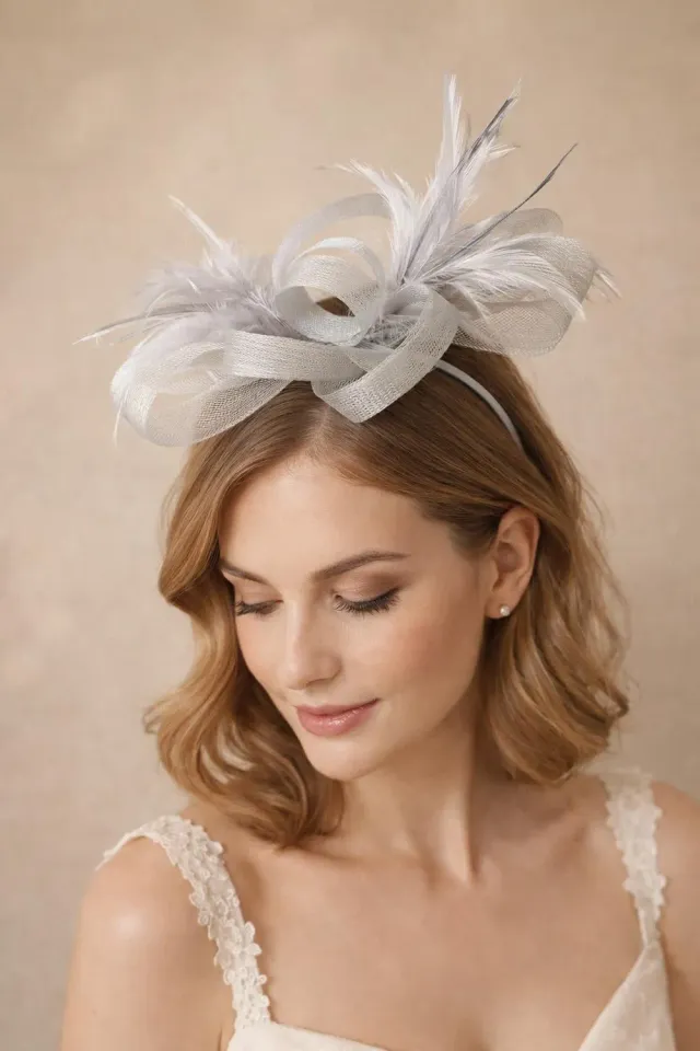SVNX Bow Feather fascinator argento piume cerchietto
