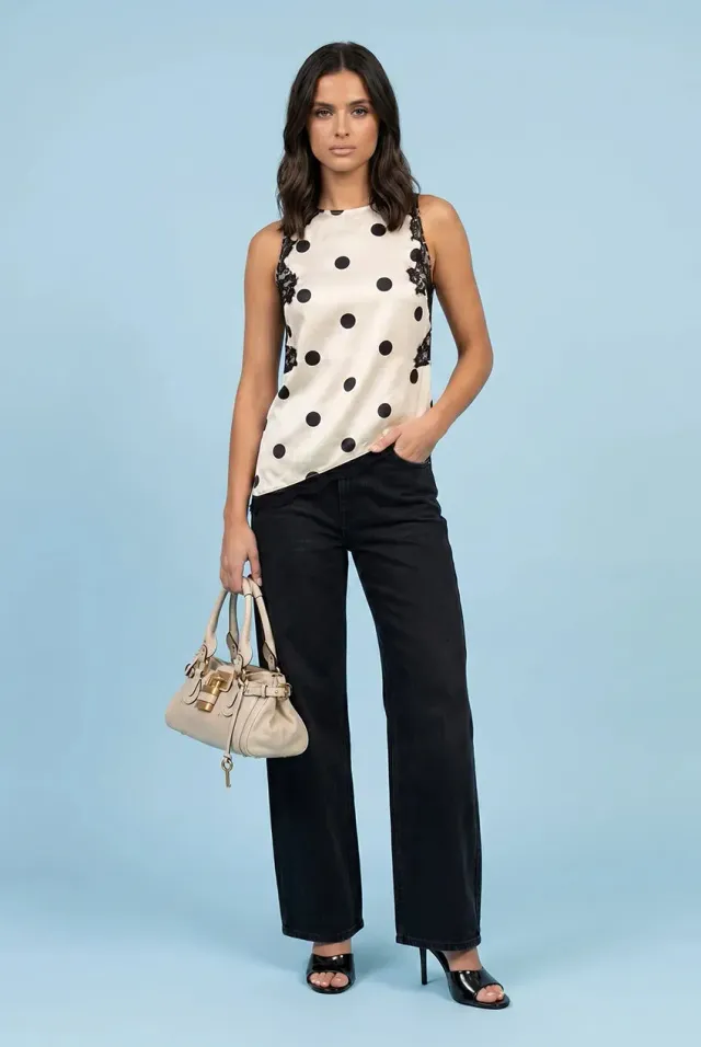Goddiva Urban Bliss Lace Spot top bianco pois pizzo