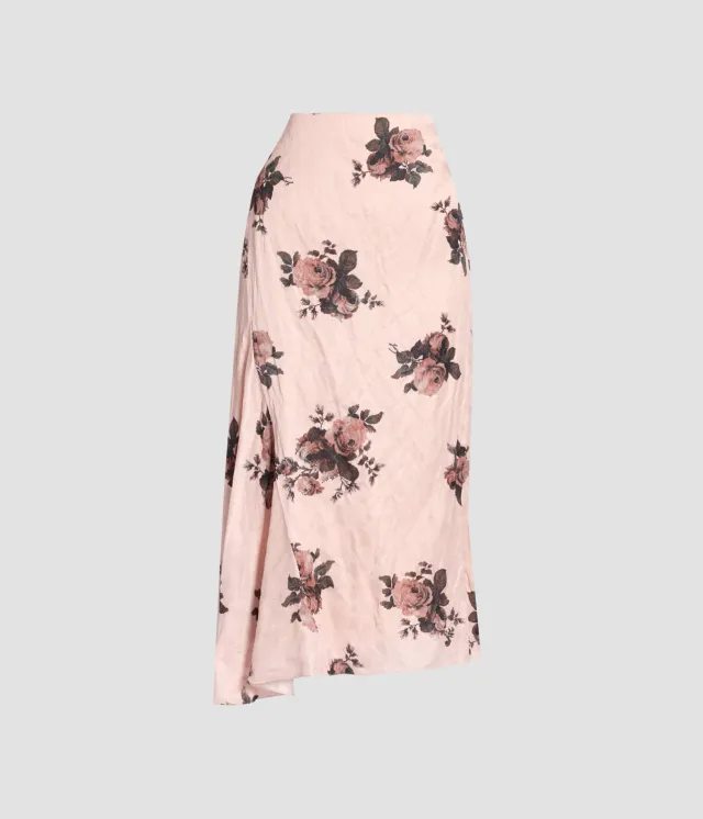 Erdem Floral Crushed Satin Draped Midi Skirt gonna midi