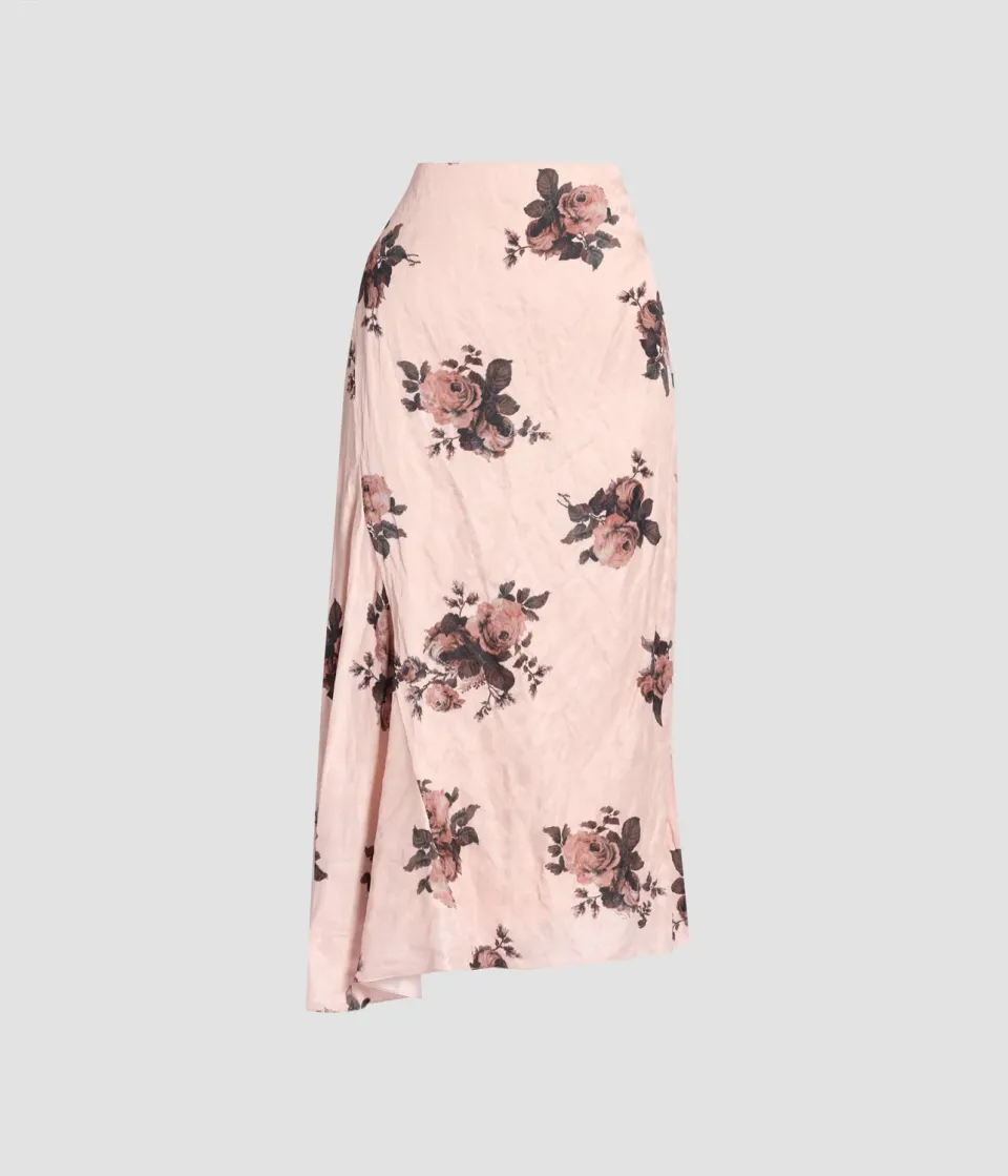 Erdem Floral Crushed Satin Draped Midi Skirt gonna midi