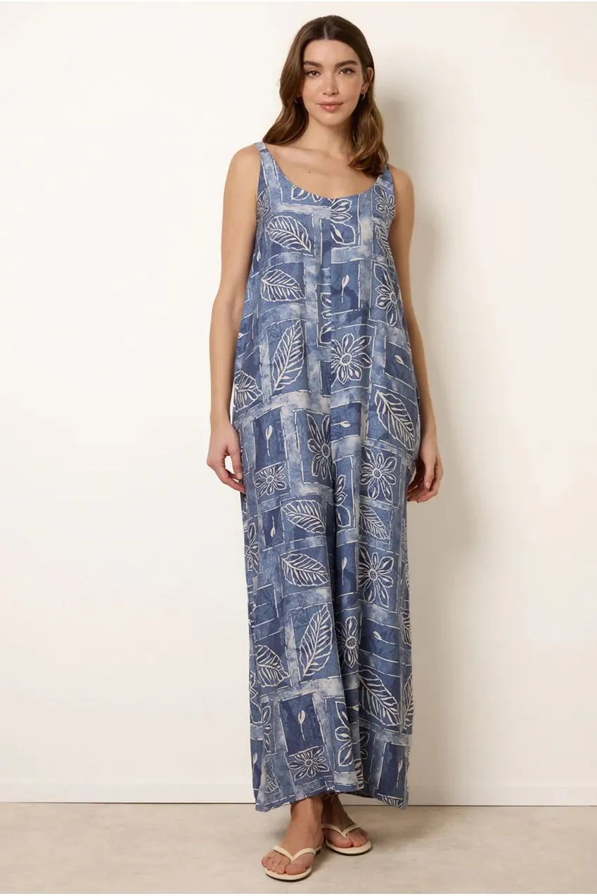 Blue Vanilla Tuta Fiori Blu Oversized Jumpsuit Viscosa M/L