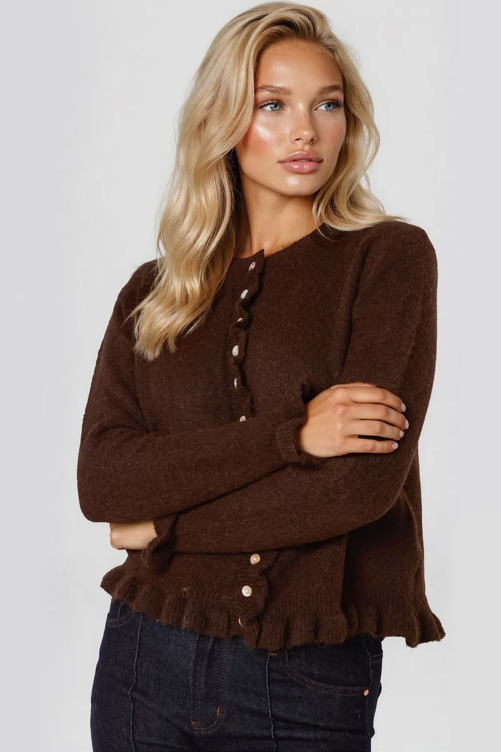 Aftershock London Ruffled cardigan cioccolato lana