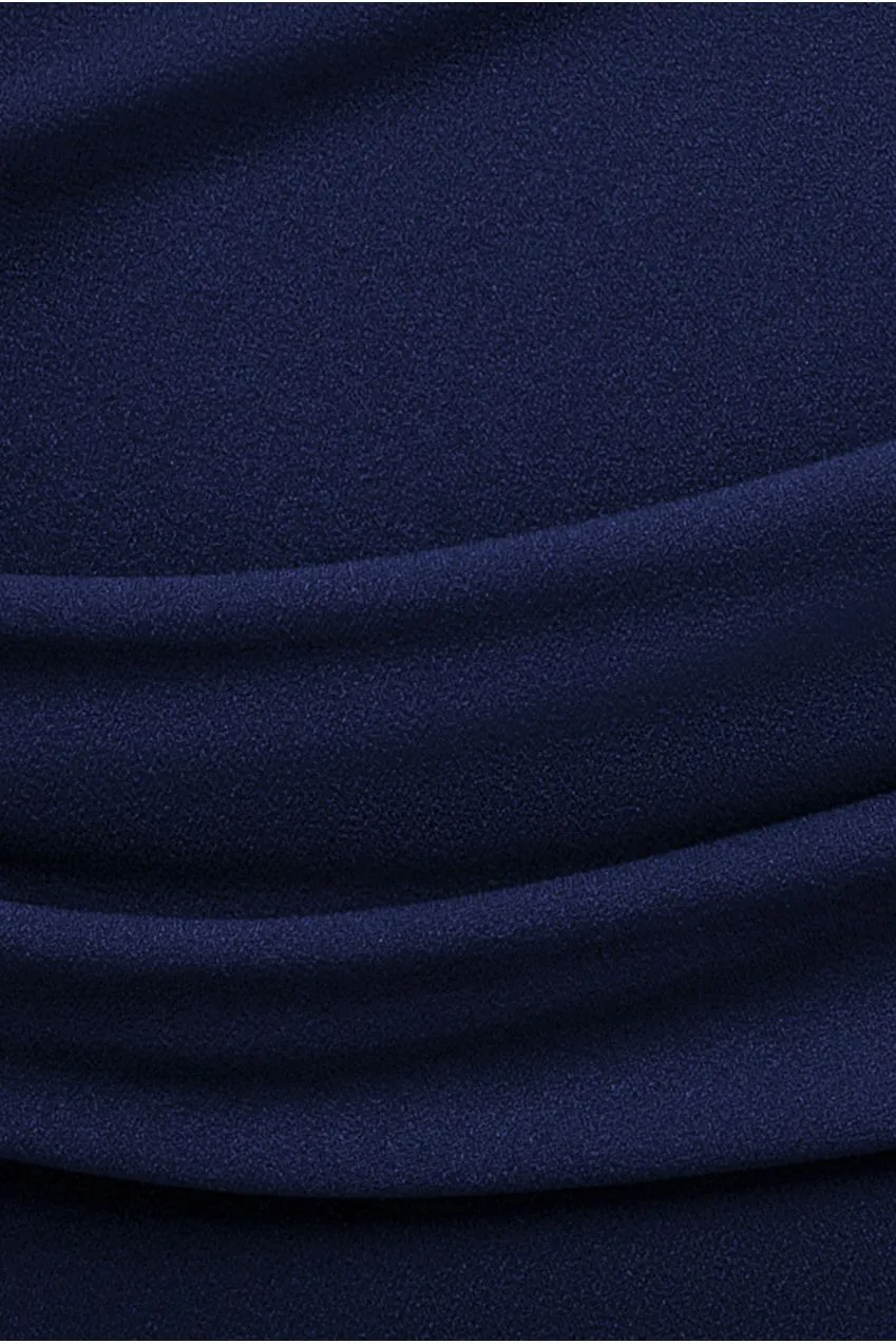 Goddiva Plus DR1092A abito midi bardot blu navy plissettato