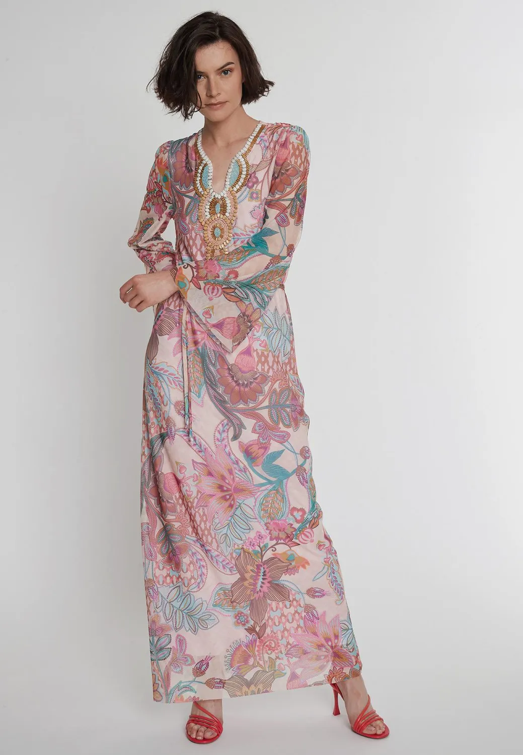 Ana Alcazar Pelaroly caftano maxi floreale rosa