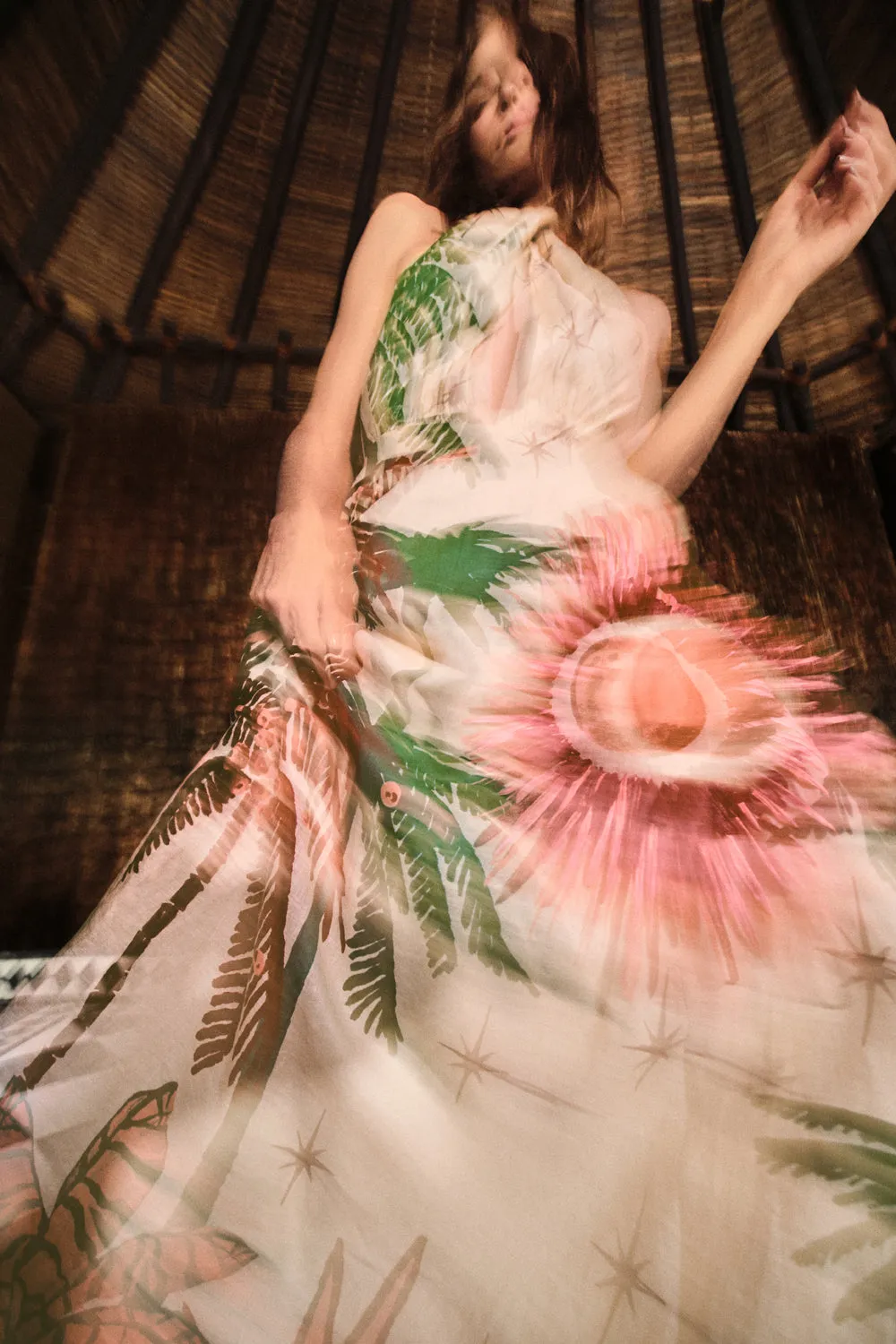 Johanna Ortiz Western Elements abito midi lino ecru ricamato