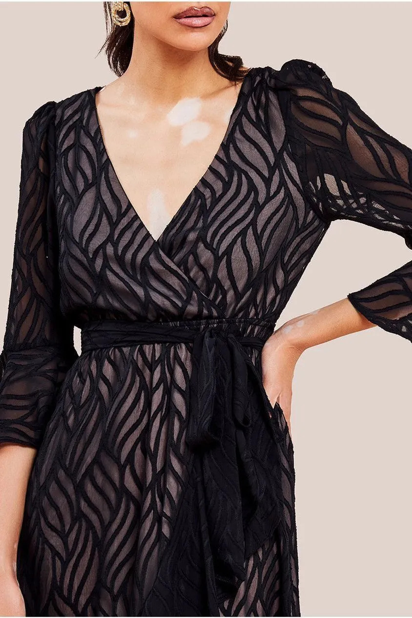 Goddiva Geo-Wave Wrap abito midi nero 12