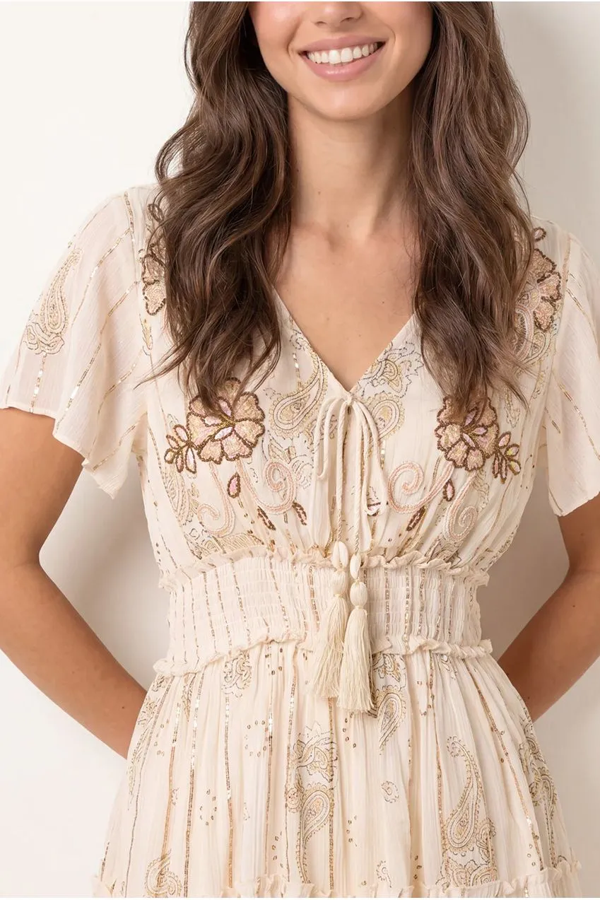 Blue Vanilla Abito Mini Beige Balze Ricamato S/M