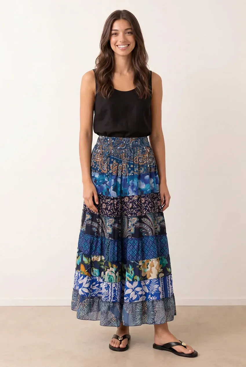 Blue Vanilla gonna maxi blu fantasia vita elasticizzata