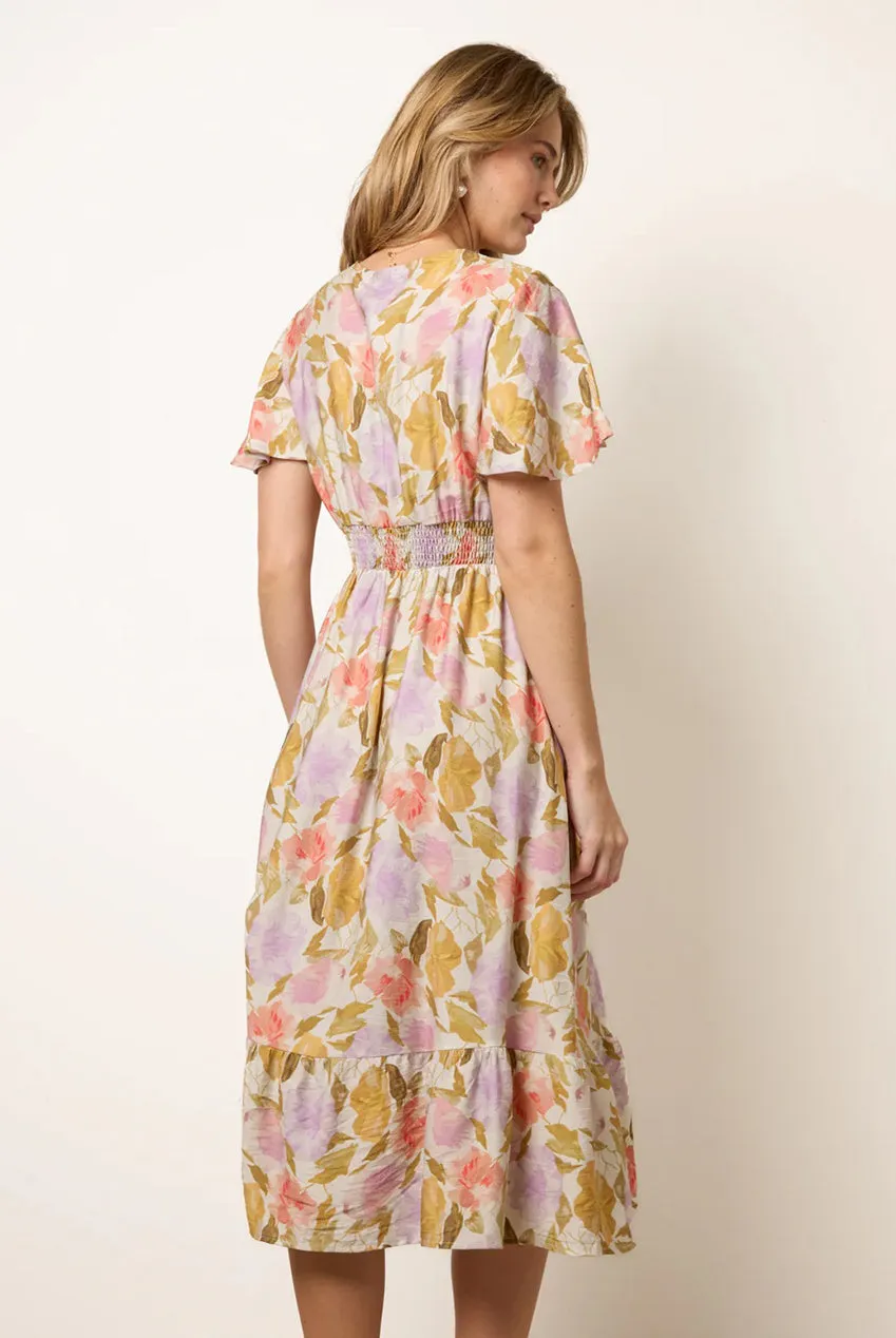 Blue Vanilla Floral abito midi multicolor scollo a V estivo
