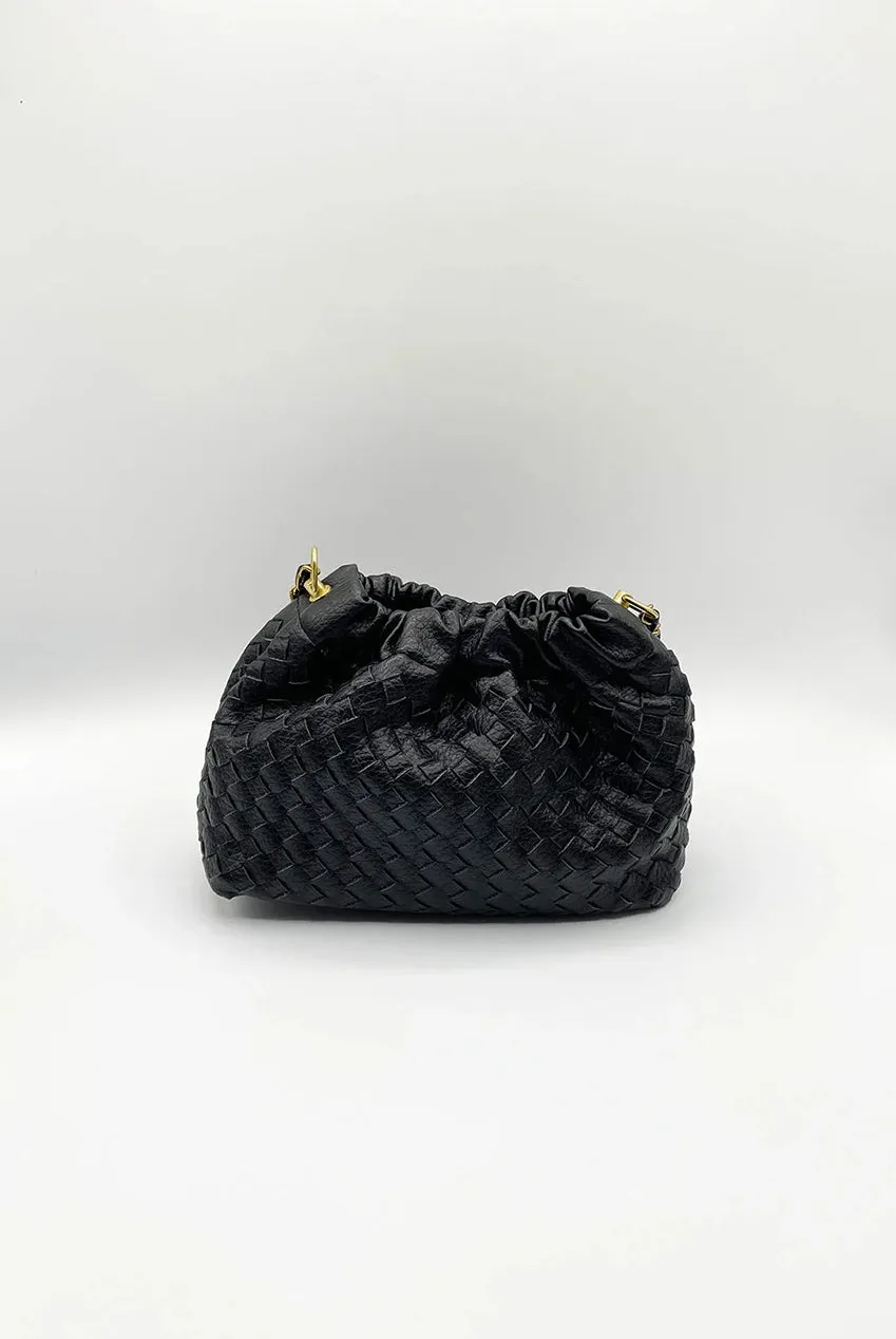 SVNX Woven borsa tracolla nera intrecciata 20 cm