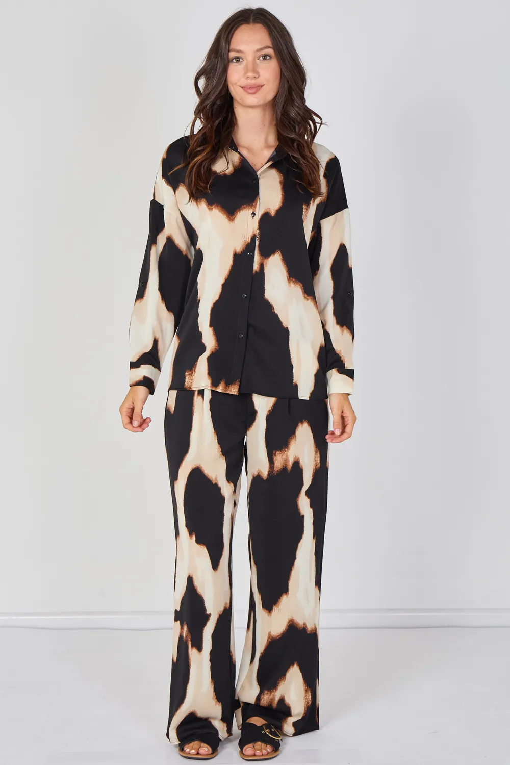 Love Sunshine Abstract completo nero camicia e pantaloni