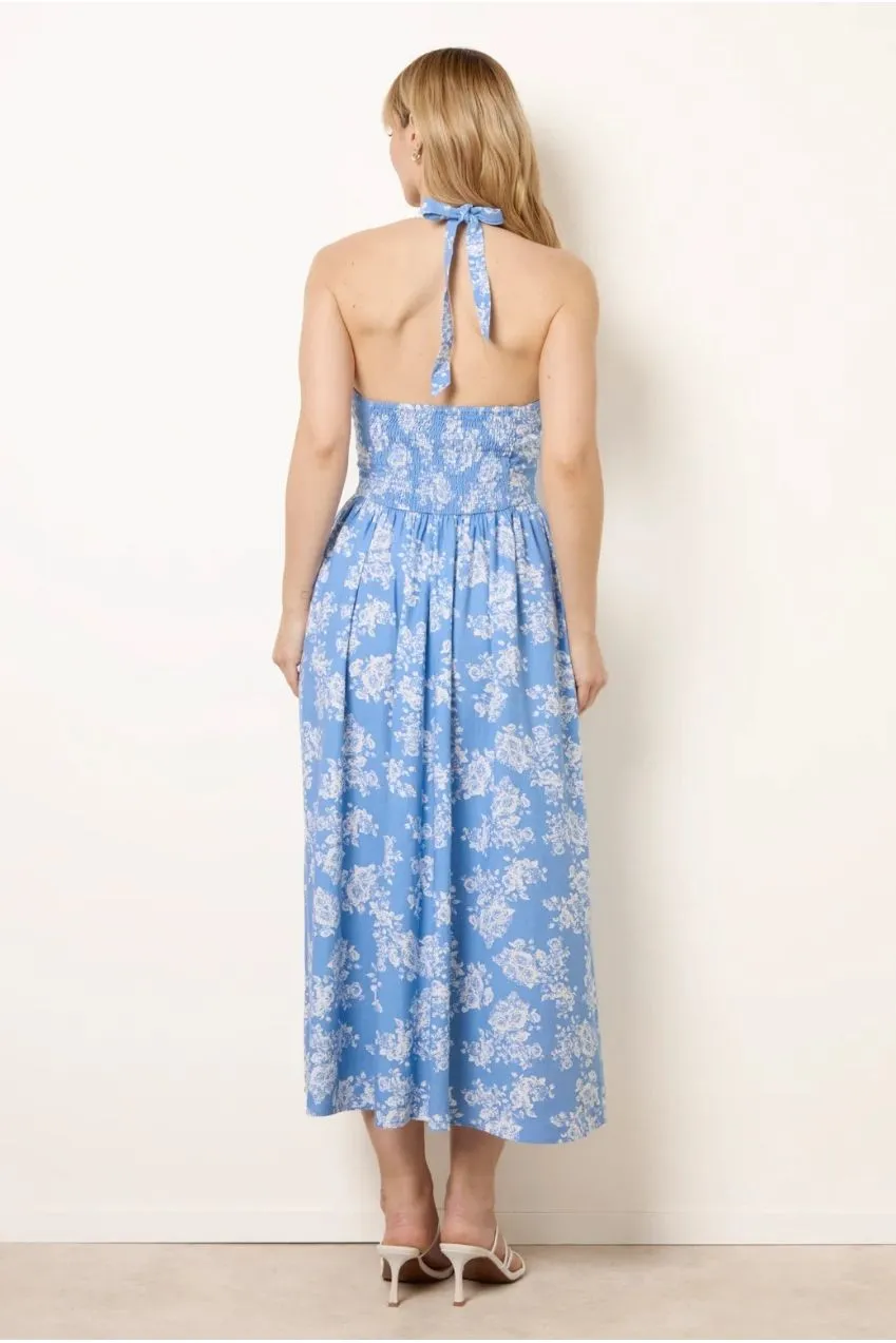 Blue Vanilla Ditsy Floral abito midi blu stampa floreale