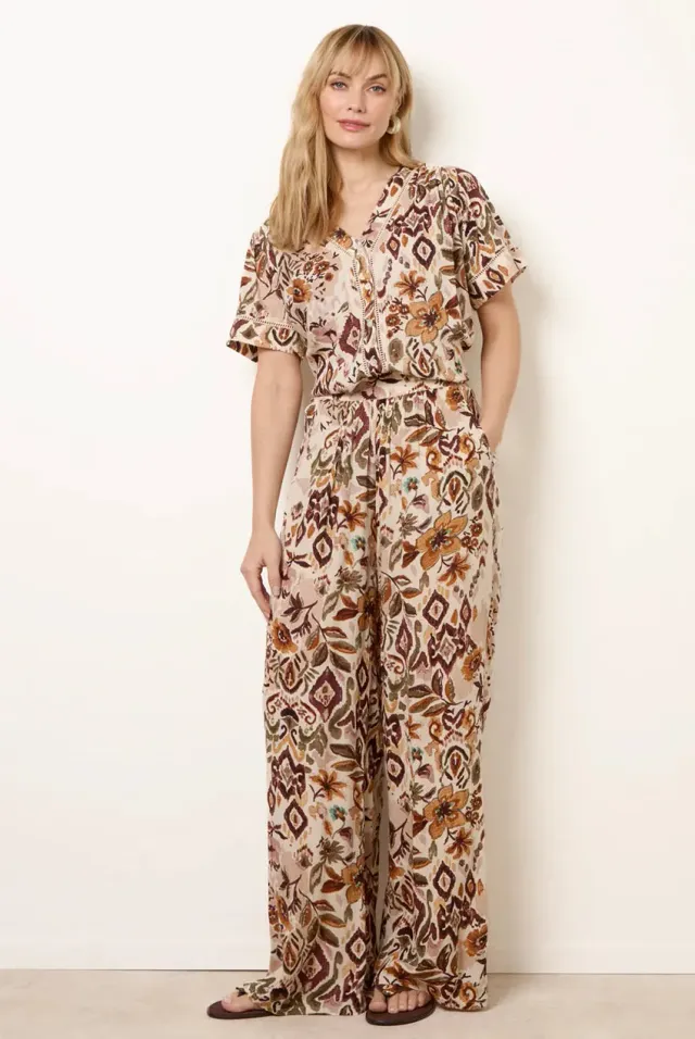 Blue Vanilla Paisley Print pantaloni marrone