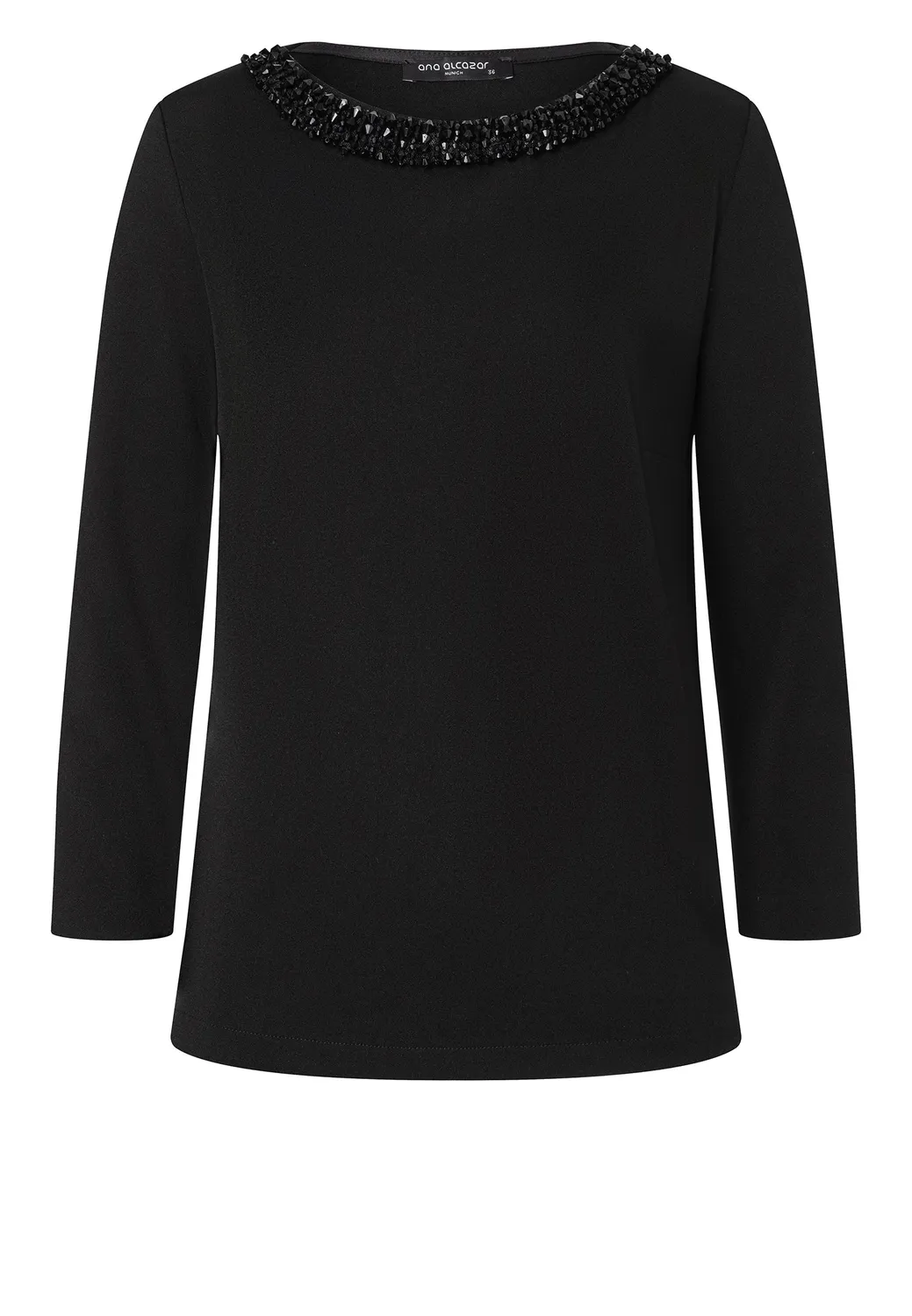 Ana Alcazar Engolia top nero collo barca perle elegante
