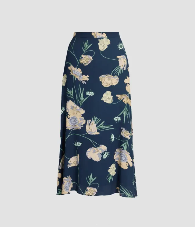 Erdem Gonna Midi Crepe Floreale Blu Papaveri