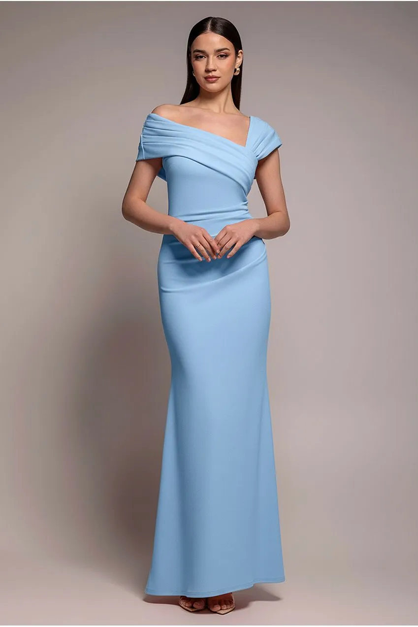 Goddiva One Shoulder abito maxi azzurro scuba