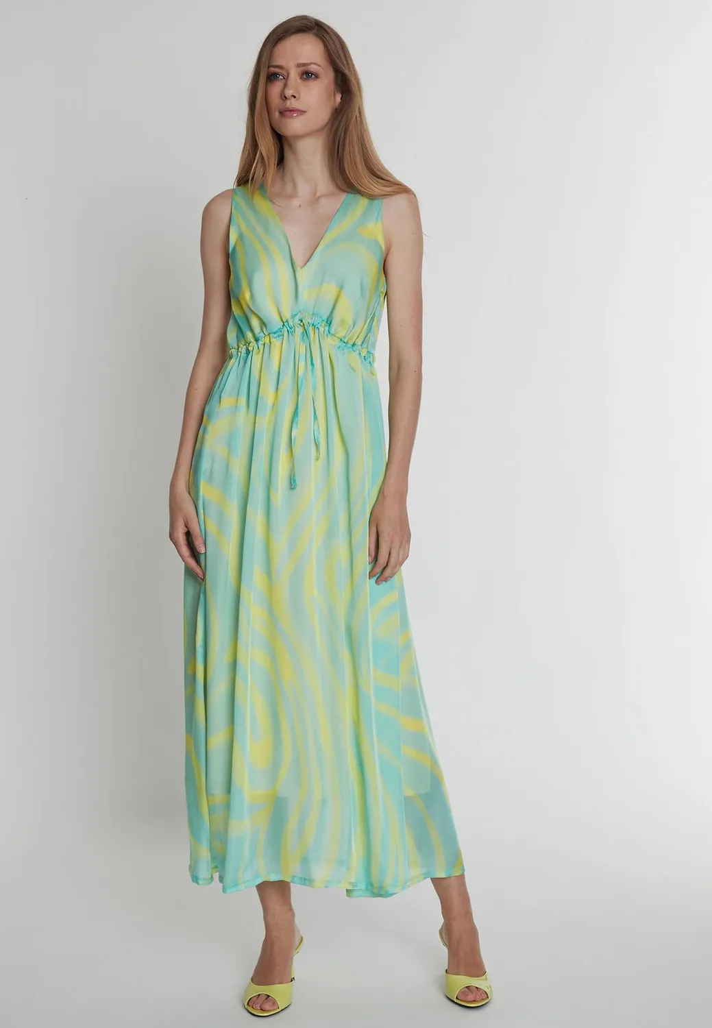 Ana Alcazar Peddy maxi abito chiffon giallo animalier