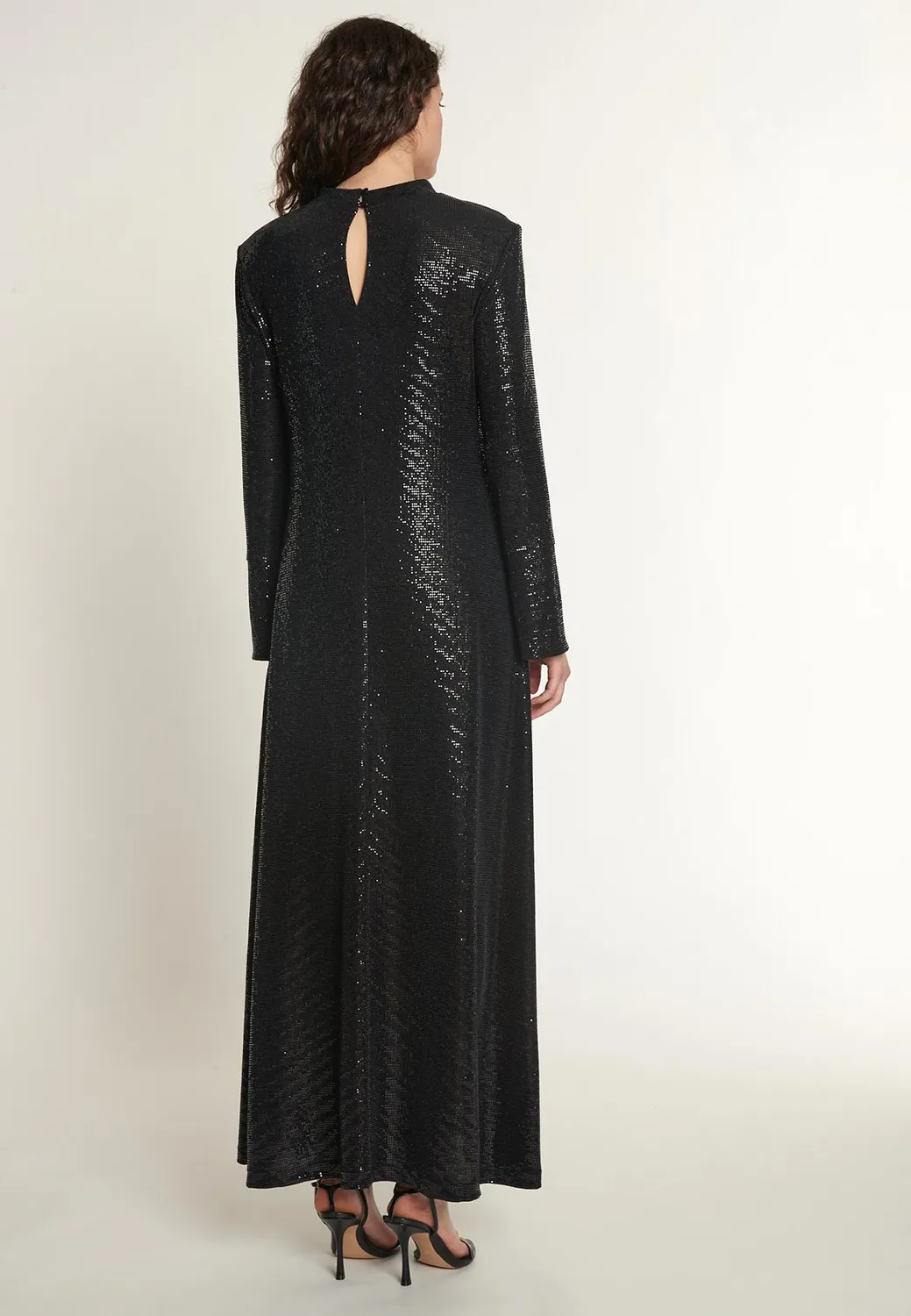 Ana Alcazar Ofrea abito lungo paillettes nero