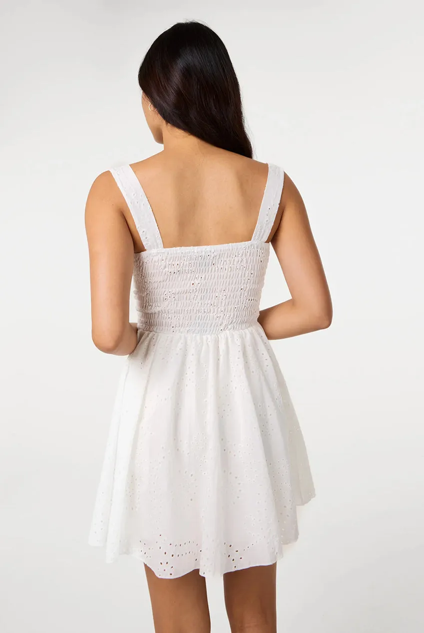 Pink Vanilla Broderie Milkmaid abito bianco cotone