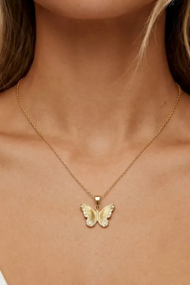 MUCHV collana farfalla testurizzata oro con pietre