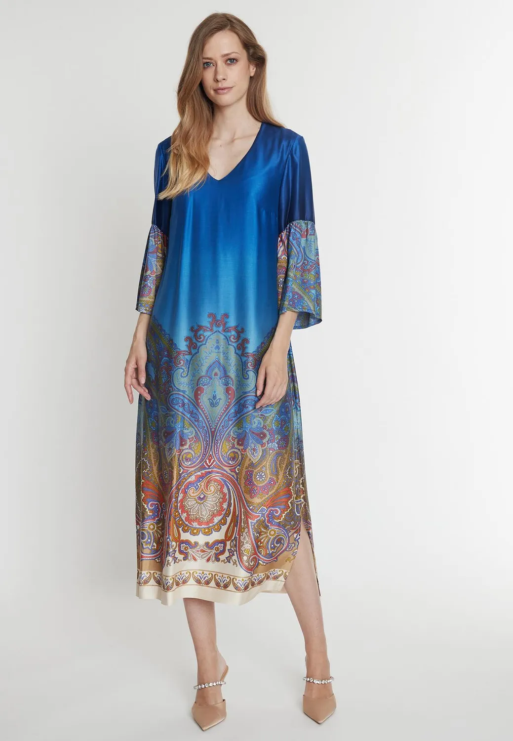 Ana Alcazar Pamea caftano midi blu raso invitata