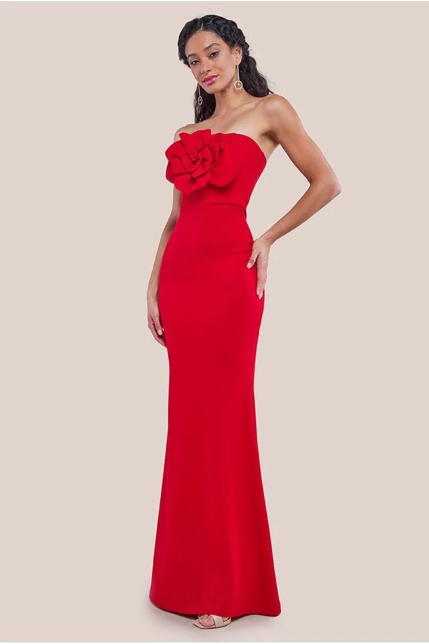 Goddiva Scuba Crepe abito maxi rosso fascia