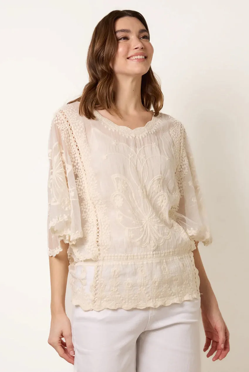 Blue Vanilla Butterfly camicetta stone pizzo cotone