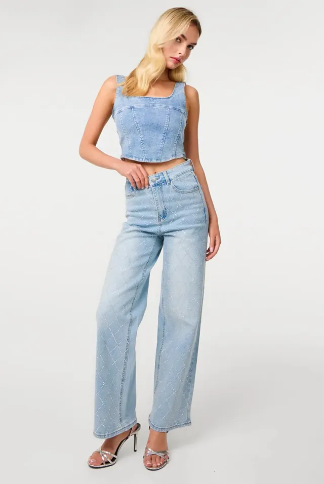 Pink Vanilla Studded Diamond jeans blu borchie