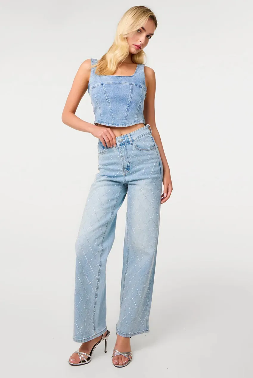 Pink Vanilla Studded Diamond jeans blu borchie