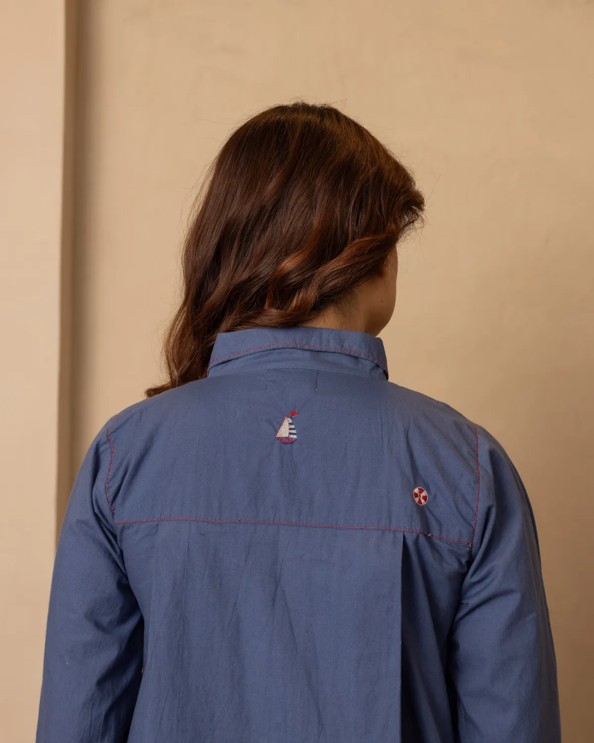 Our Dve Sage Dress abito lungo blu nautico popeline