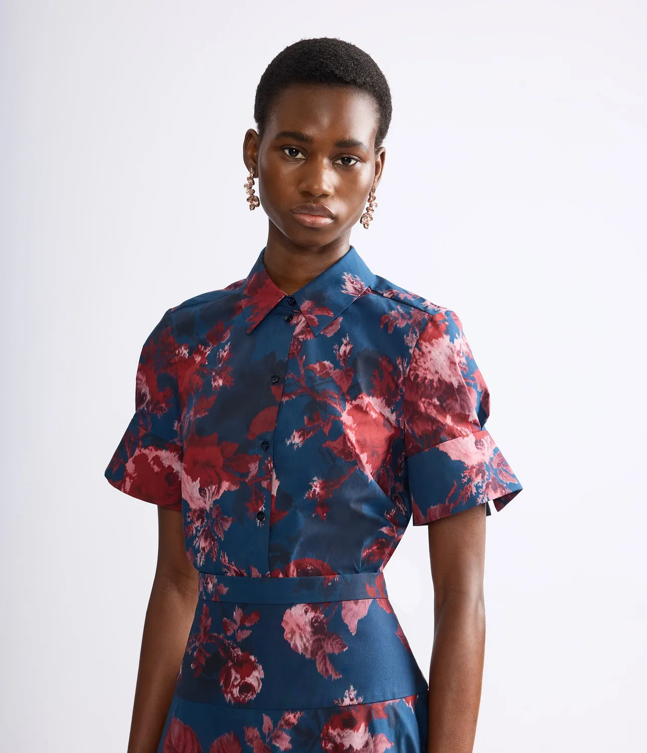 Erdem Floral Cotton Poplin camicia rose maniche corte