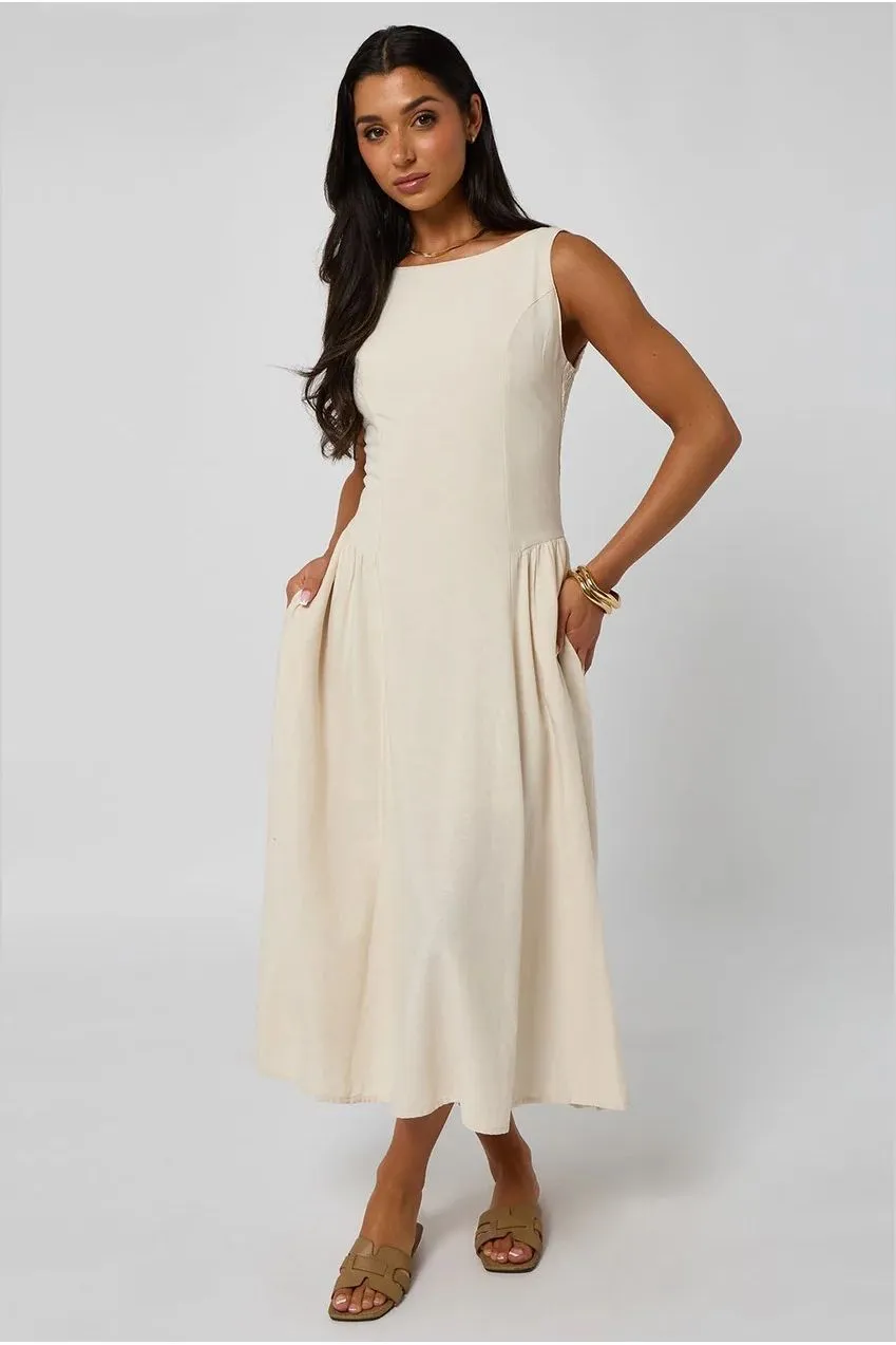 Urban Bliss Smock abito midi pietra effetto lino