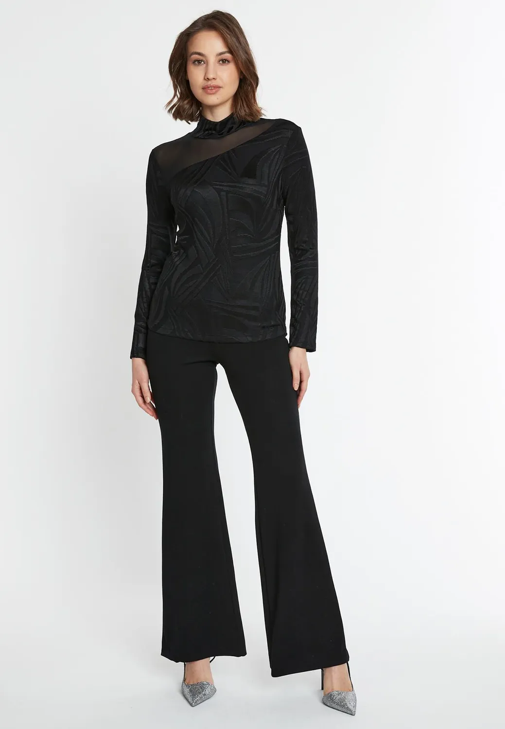 Ana Alcazar Sonera top nero maniche lunghe pizzo