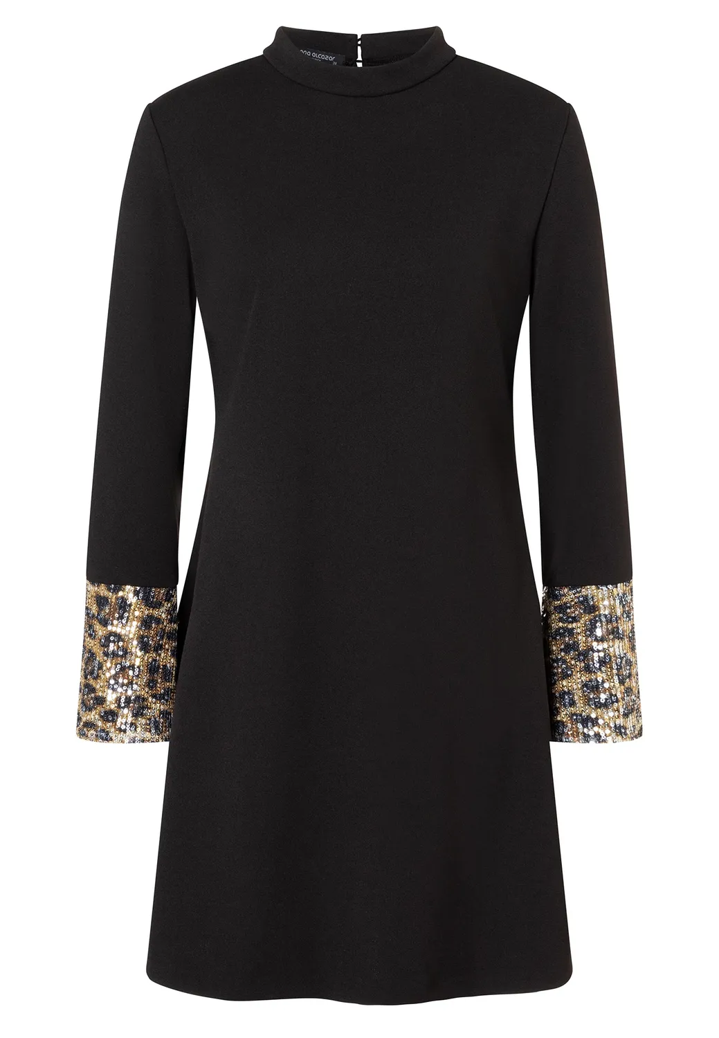 Ana Alcazar Cela mini abito nero paillettes animalier