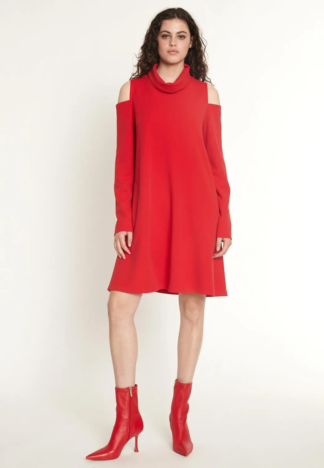 Ana Alcazar Okary abito rosso svasato collo alto