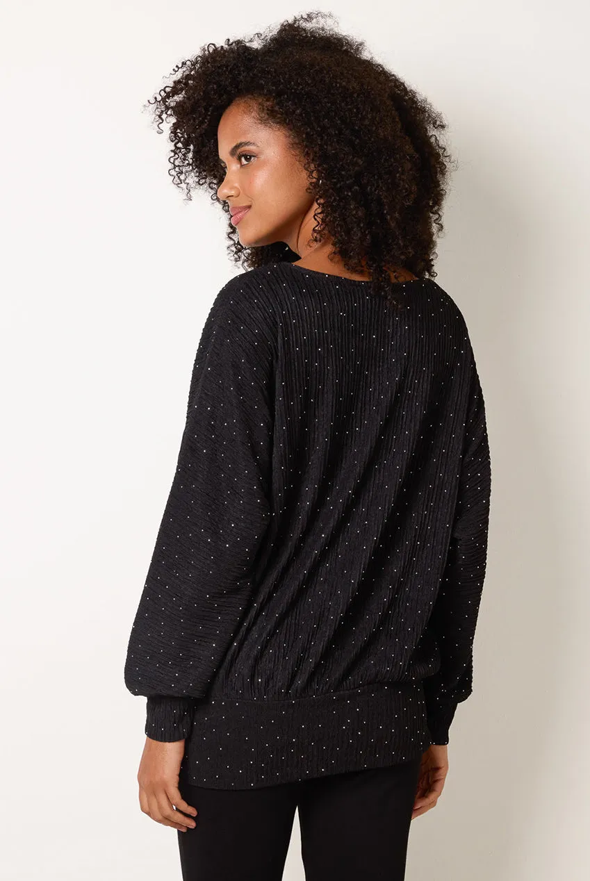 Blue Vanilla Rhinestone Batwing top nero strass