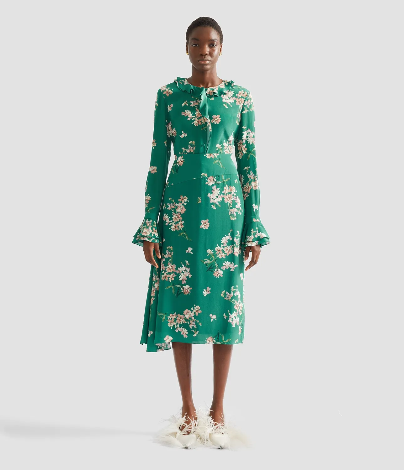 Erdem Floral Crepe camicia verde maniche lunghe 22