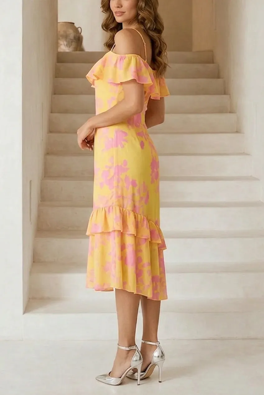 Chi Chi London Frill abito midi giallo 10 floreale